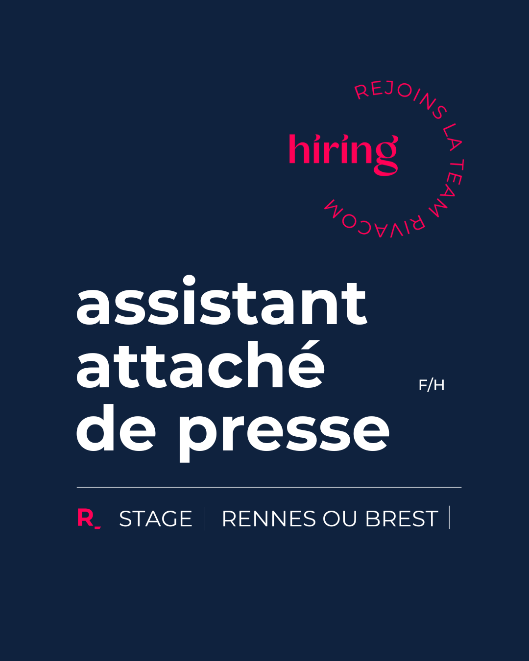 Lire la suite à propos de l’article Rivacom recrute un·e Assistant·e attaché·e de presse en stage
